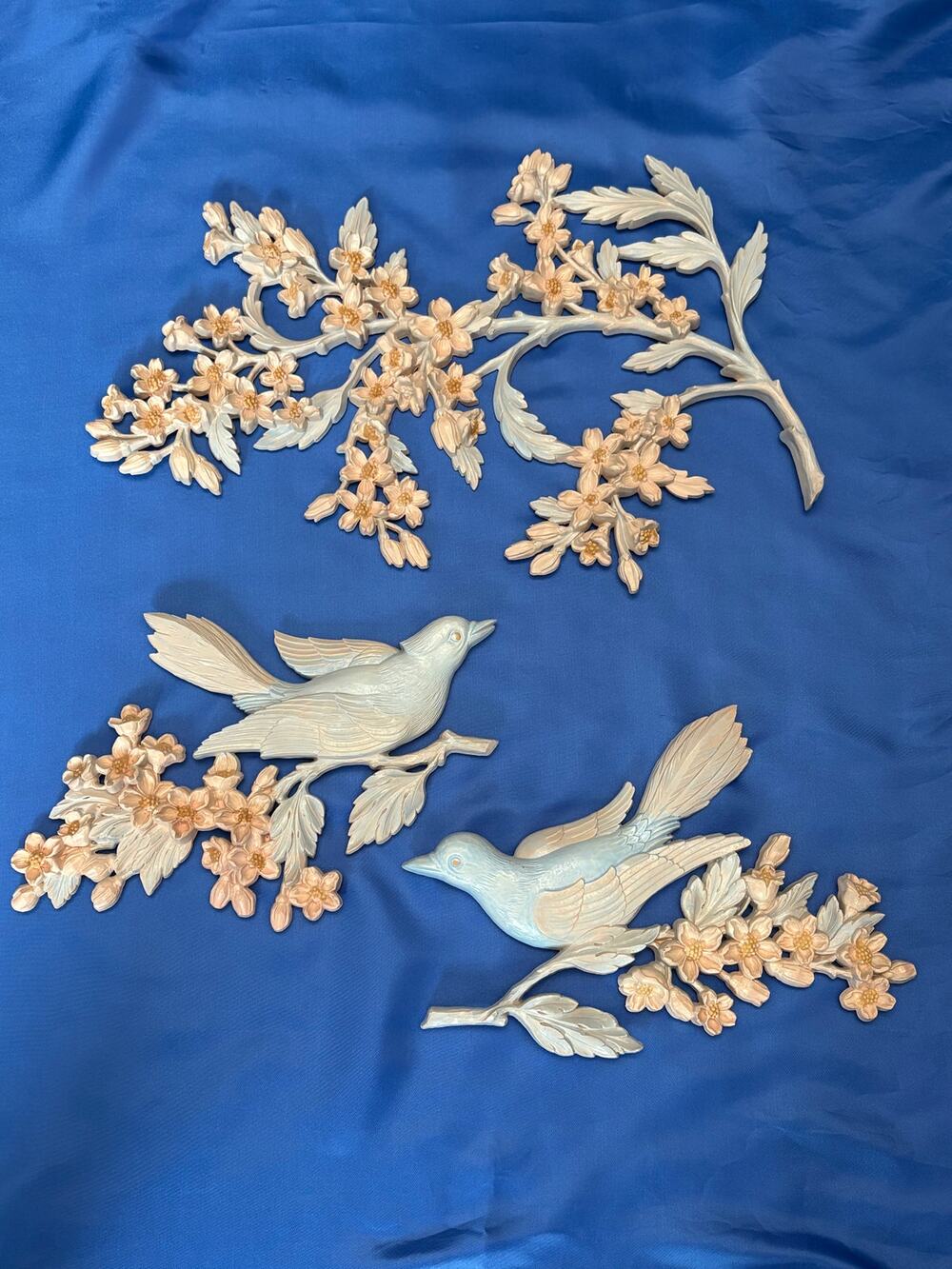 Vintage 3pc Molded Composite Blue Bird and Dogwood Wall Hanging